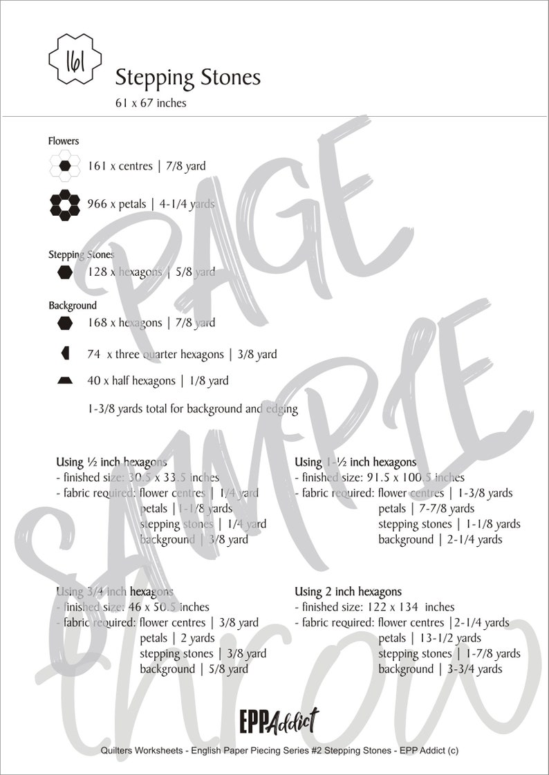 EPP Hexagon Flower Worksheet 2 Stepping Stones EPP Layout Dowloadable Download Design Sheet image 3