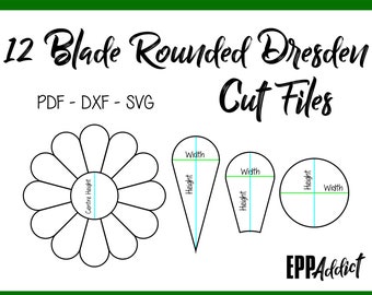 12 Blade Rounded Dresden Cut Files for English Paper Piecing | SVG | DXF | Cricut | Silhouette | Patchwork | Quilting | EPP Addict