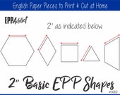 2 quot Printable Basic Shapes for English Paper Piecing EPP Pieces Dowloadable Download Templates Patchwork