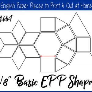 1.5 Print at Home Basic Shapes for English Paper Piecing EPP Pieces  Dowloadable Download Templates Printable A4 & Letter 
