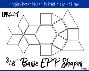 3/8" Print at Home Basic Shapes for English Paper Piecing | EPP | Pieces | Dowloadable | Download | Printable | A4 & Letter