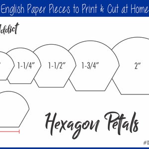 1-2" Imprimir en casa Formas de pétalos hexagonales para English Paper Piecing / EPP / Piezas / Descargable / Descargar / Plantillas / A4 y carta