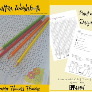 EPP Hexagon Flower Worksheet #1 | Flowers Flowers Flowers | EPP | Layout | Dowloadable | Download | Design Sheet | Pattern Sheet