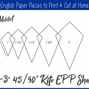 Impresión de cometas de 45/90 grados en casa Hexágono alargado para piezas de papel inglés / EPP / Piezas / Descargar / Plantillas / Imprimible / A4 y Carta