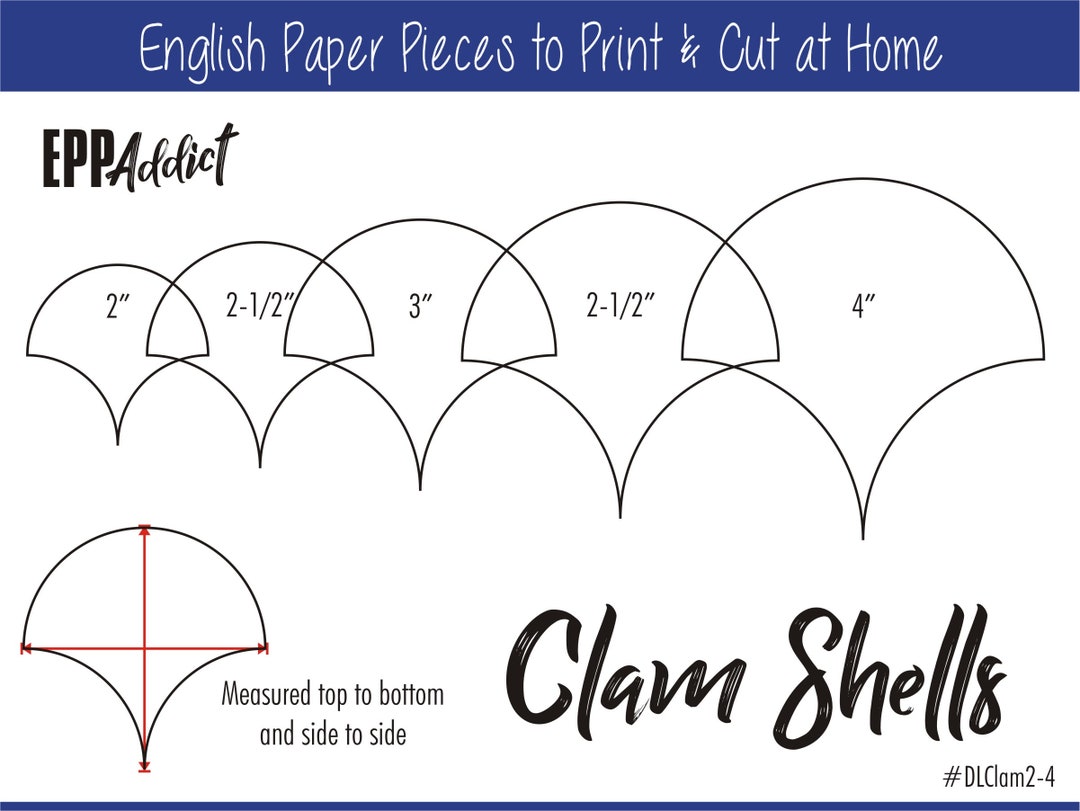 2-4-print-at-home-clam-shell-shapes-for-english-paper-piecing-epp-pieces-dowloadable-download-templates-a4-letter-etsy