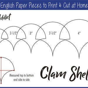 2 - 4" Imprimir en casa Formas de concha de almeja para English Paper Piecing / EPP / Piezas / Descargable / Descargar / Plantillas / A4 y Carta