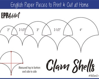 2 - 10 cm Print at Home Muschel Formen für Englisch Paper Piecing | EPP | Pieces | Dowloadable | Download | Vorlagen | A4 & Letter
