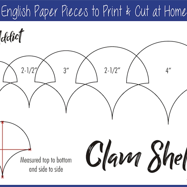 2 - 4" Print at Home Clam Shell Shapes for English Paper Piecing | EPP | Pieces | Dowloadable | Download | Templates | A4 & Letter