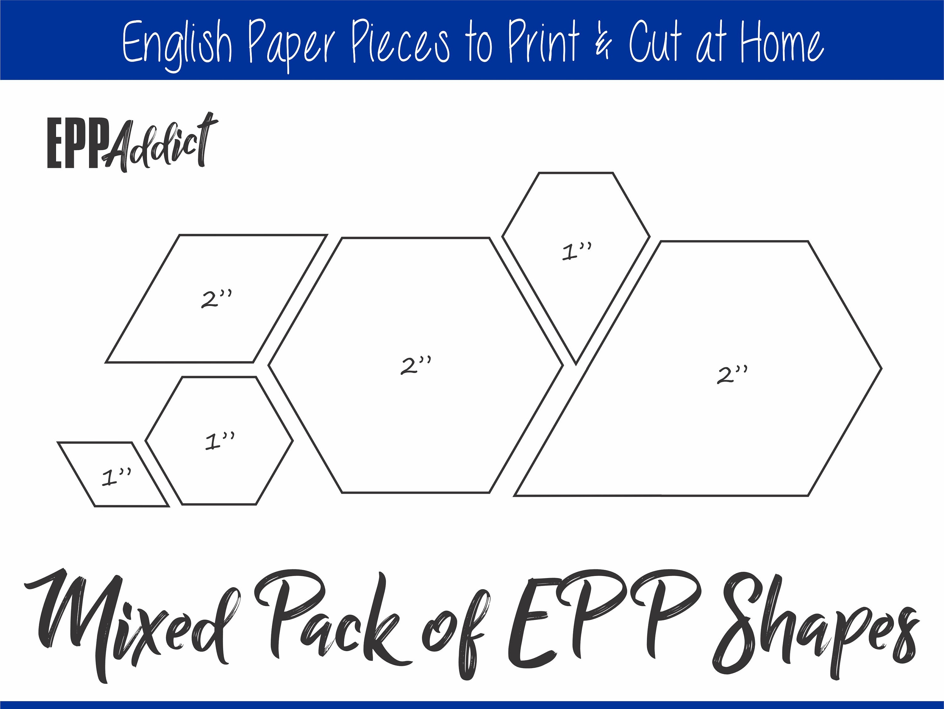 1&2 Printable Mixed Shapes for English Paper Piecing EPP Pieces