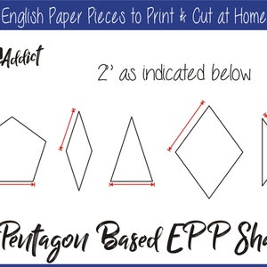 2" Print at Home Pentagon Based Shapes for English Paper Piecing | EPP | Pieces | Download | Templates | Printable | A4 & Letter