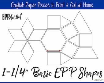 1-1/4" Printable Basic Shapes for English Paper Piecing | EPP | Pieces | Dowloadable | Download | Templates | Patchwork