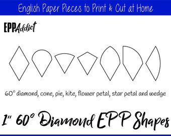 1" 60 Degree Diamond Based Shapes for English Paper Piecing | EPP | Pieces | Hand Cutting Sheets | Download | Templates | Patchwork