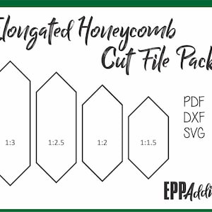 Pack of 4 Elongated Honeycomb Cut Files for English Paper Piecing | SVG | DXF | Cricut | Silhouette | Patchwork | Quilting | EPP Addict