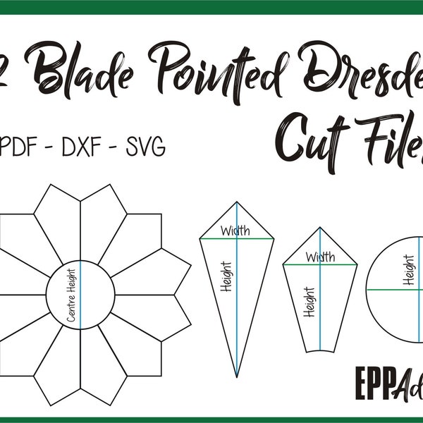 12 Blade Pointed Dresden Cut Files for English Paper Piecing | SVG | DXF | Cricut | Silhouette | Patchwork | Quilting | EPP Addict