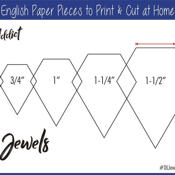 1/2 - 1-1/2" Print at Home Schmuckformen für englisches Paper Piecing | EPP | Pieces | Dowloadable | Download | Vorlagen | A4 & Letter