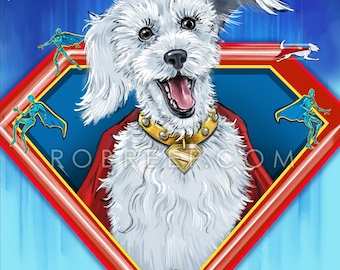 Super Dog Art Print, Signed 11x17 Illustration