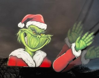Grim Santa Christmas WiperTag decal and arm attach to rear vehicle wiper blades. Detachable, interchangeable, weather resistant. Made in USA