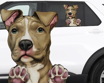 RIDE A LONG Pitbull Perforated Laminated Car Semi Transparent Decal for Backseat Window. Weather resistant and removable.