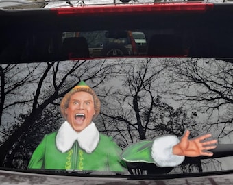 Jolly Elf Waving WiperTag decal and arm attach to rear wiper blades. Detachable, interchangeable, and weather resistant. Made in the USA.
