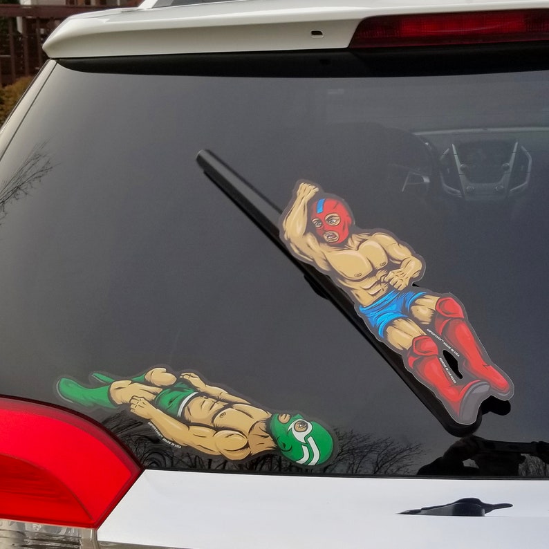 Luchador Wrestling Wipertags Attaches to Rear Vehicle Window Wipers