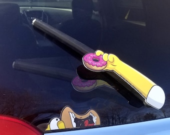 Mmmm Donuts WiperTag decal and arm attach to rear vehicle wiper blades. Detachable, interchangeable, and weather resistant. Made in the USA.