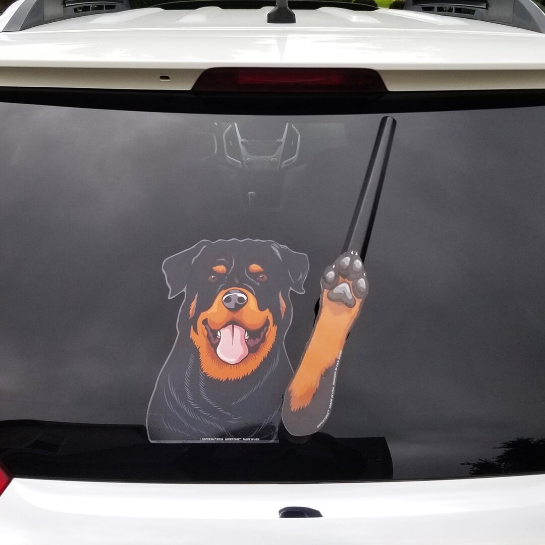 Moe the Rottweiler Dog Waving Wipertag Decal and Paw Attach to Rear ...