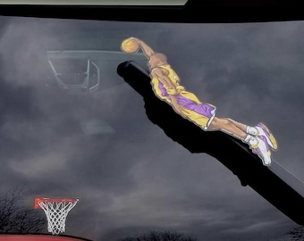 Flying G.O.A.T. Basketball Dunk WiperTag decal and player attach to rear wiper blades. Detachable, interchangeable, and weather resistant.