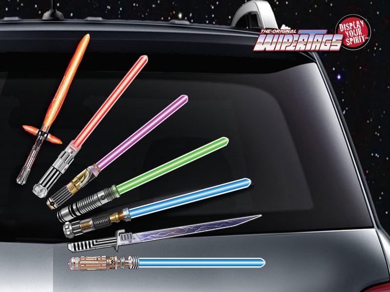ORIGINAL WipeSabers Reflective Light Saber (in 6 colors/styles) attach to rear vehicle wiper blades.  Universal size fits most rear wipers.