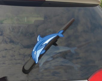 Bottlenose Dolphin WiperTags attach to rear vehicle wiper blades. Detachable, interchangeable, and weather resistant. Made in the USA.