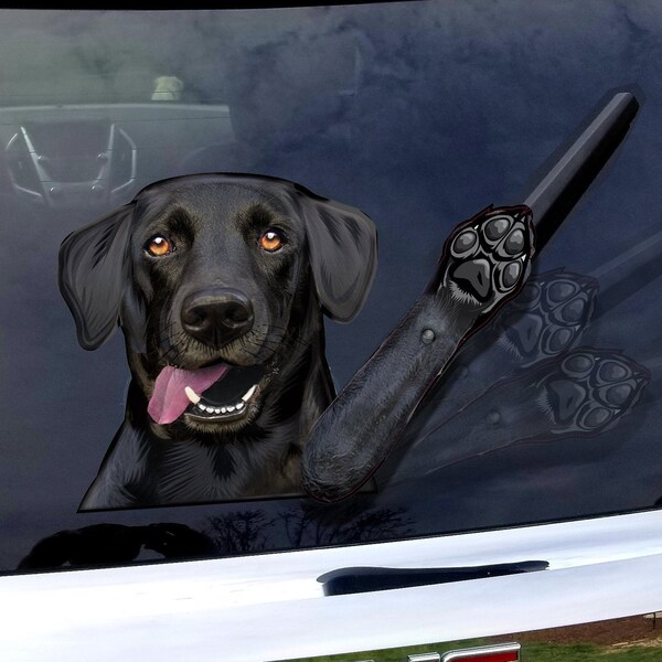 Indy the Black Labrador Retriever WiperTags attaches to rear vehicle wipers