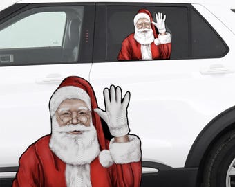 RIDE A LONG Real Santa Claus Perforated Laminated Car Semi Transparent Decal for Backseat Window. Weather resistant and removable.
