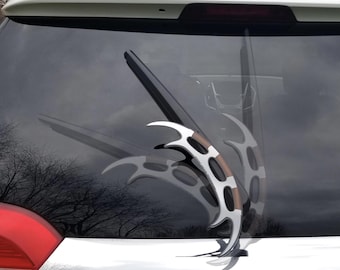 Bat&#39;leth *REFLECTIVE* WiperTags attach to rear vehicle wiper blades. Detachable, interchangeable, and weather resistant. Made in the USA.