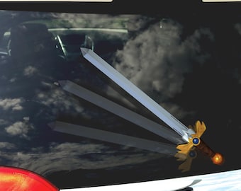 Adventure Sword WiperTags attach to rear vehicle wiper blades, SUV or vans. Detachable, interchangeable, and weather resistant. Made in USA.