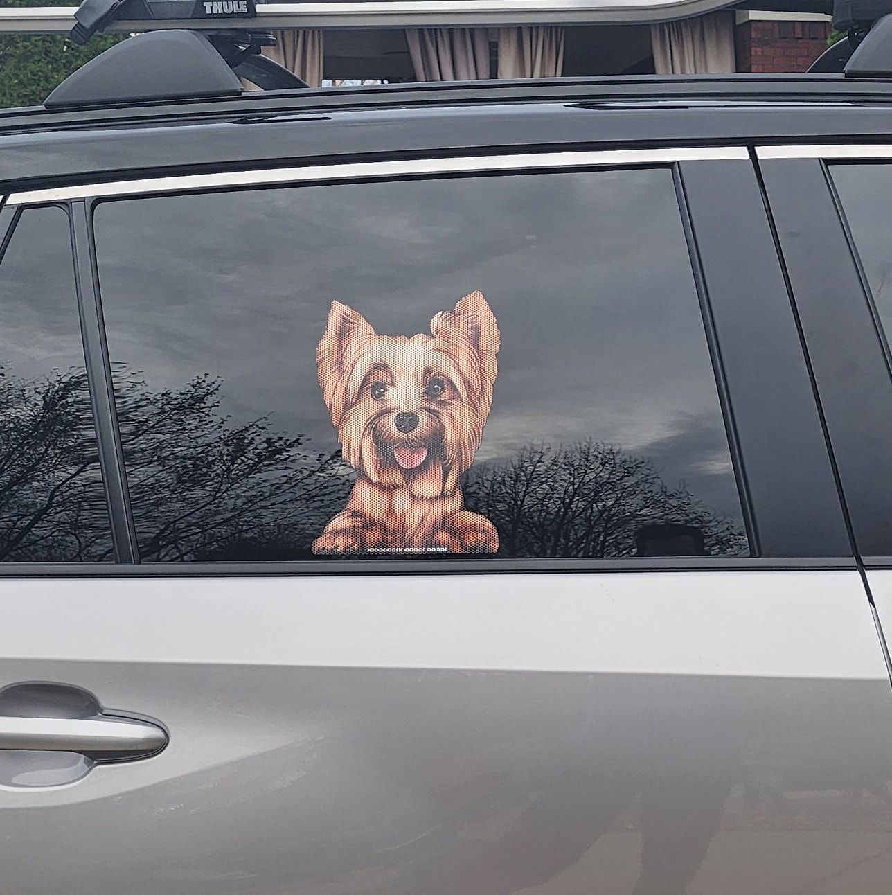 RIDE A LONG Yorkie Standing Perforated Laminated Car Semi Transparent ...