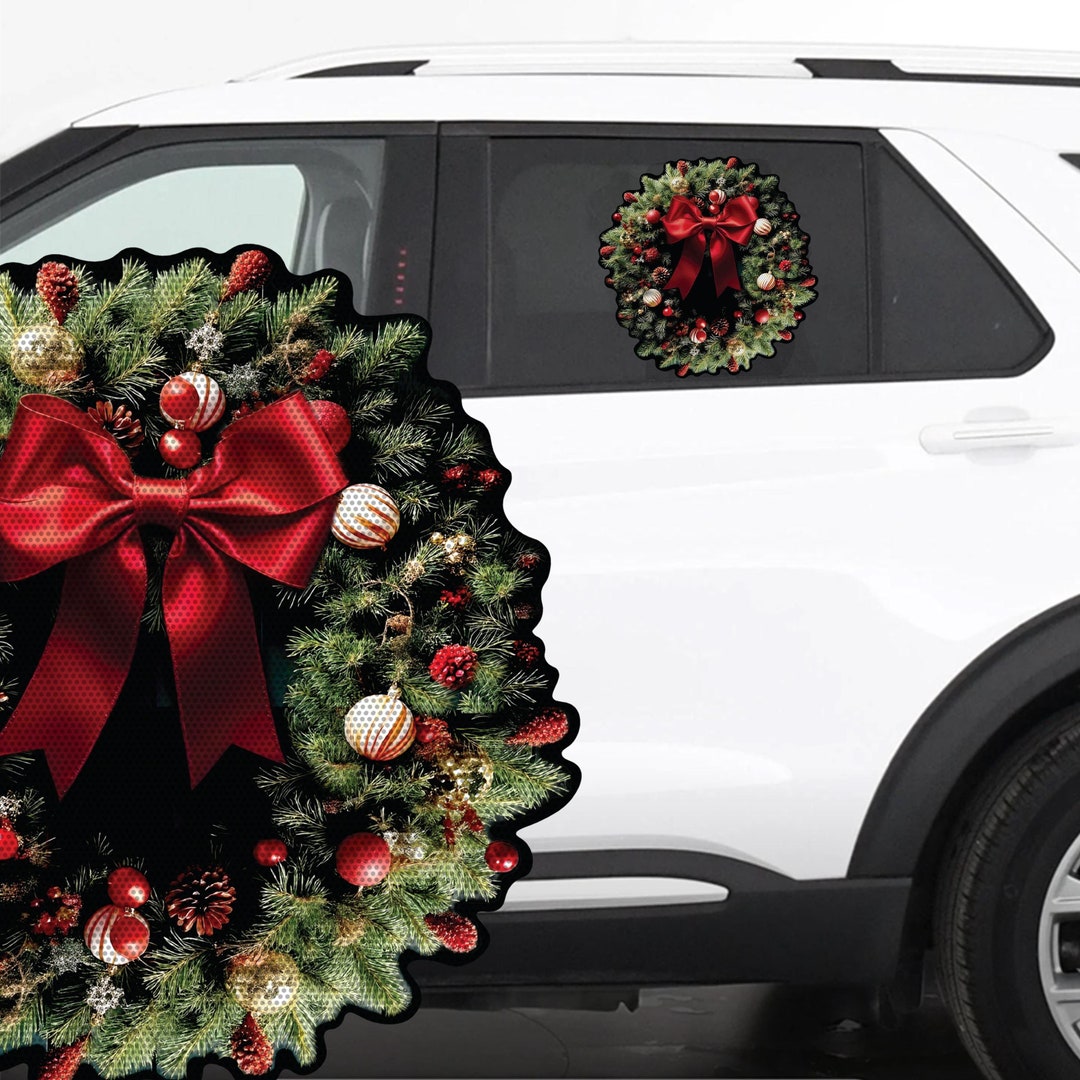 RIDE A LONG Christmas Wreath Perforated Laminated Car Semi Transparent ...