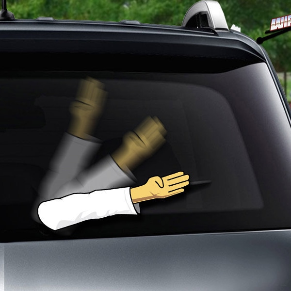 Chop Chop Karate Arm Wipertag attaches to rear vehicle wiper blades. Detachable, interchangeable, and weather resistant. Made in the USA.