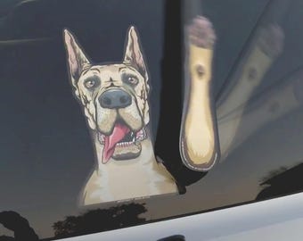 Winston Great Dane Waving WiperTags decal + paw attach to rear wiper blades. Detachable, interchangeable, weather resistant. Made in the USA
