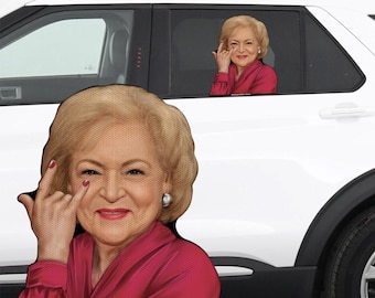 RIDE A LONG Betty White Perforated Laminated Car Semi Transparent Decal for Backseat Window. Weather resistant and removable.