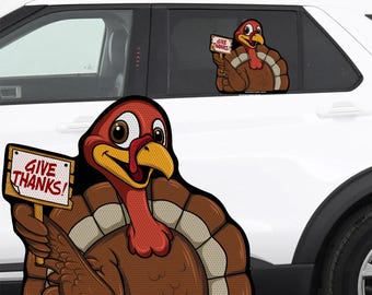 RIDE A LONG Give Thanks Perforated Laminated Car Semi Transparent Decal for Backseat Window. Weather resistant and removable.