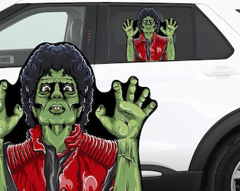 RIDE A LONG Thriller Zombie Perforated Laminated Car Semi Transparent Decal for Backseat Window. Weather resistant and removable.