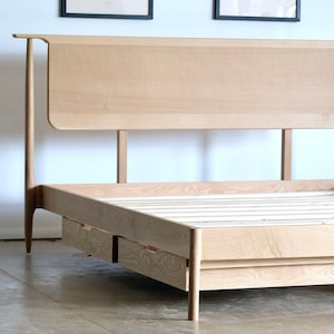 Danish Design Solid Hardwood Bed Minimalist Wood Bed Frame Mid Century Bed Mid Century Modern Bedroom Furniture Bed No. 5 image 3