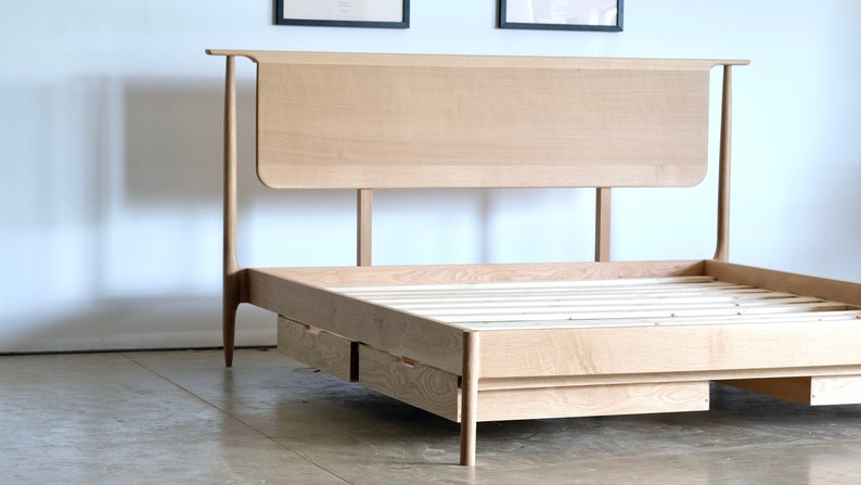 Danish Design Solid Hardwood Bed Minimalist Wood Bed Frame Mid Century Bed Mid Century Modern Bedroom Furniture Bed No. 5 image 3
