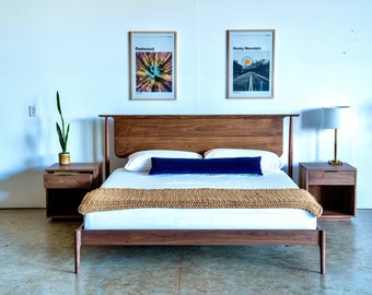 King Size Platform Solid Walnut Bed  / Bed No.5 / Mid century Modern Solid Wood Platform Bed Frame