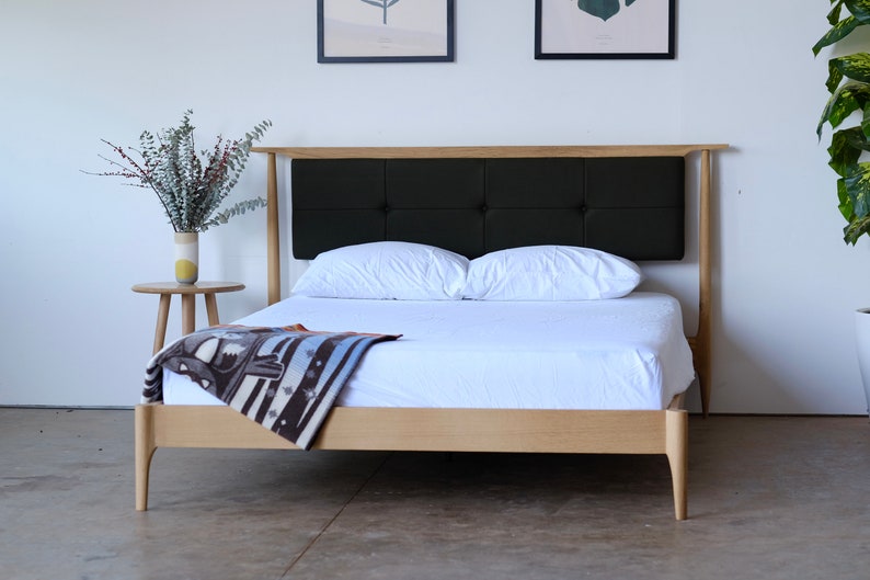 Upholstered Headboard Bed Made To Order Solid Wood Platform Etsy