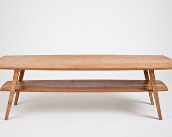 Maple Coffee Table | Sleek Mid Century Modern Wood Coffee Table | Handmade Coffee Table with Shelf | Danish Modern