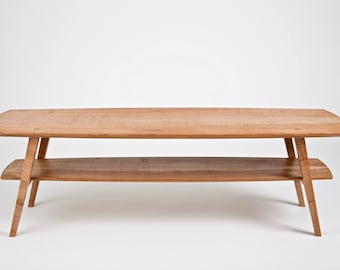 Handmade Maple Coffee Table: Mid Century Modern Wood Table with Shelf