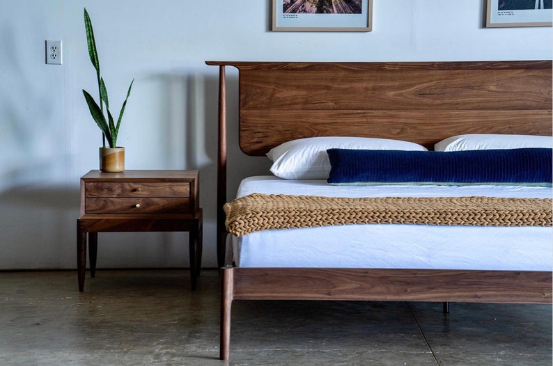 Danish Design Solid Hardwood Bed Minimalist Wood Bed Frame Mid Century Bed Mid Century Modern Bedroom Furniture Bed No. 5 image 1