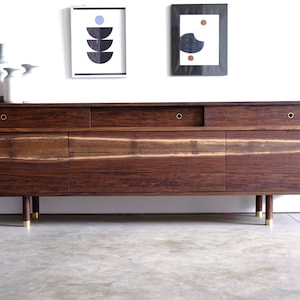 Mid Century Modern Walnut Credenza Solid Wood Media Cabinet Custom Media Console Mid Century Modern Living Room Furniture Buffet image 1