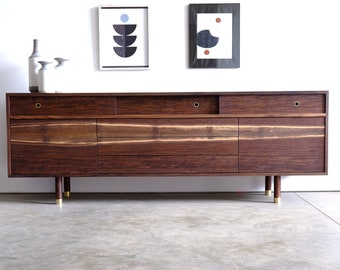 Mid Century Modern Walnut Credenza | Solid Wood Media Cabinet | Custom Media Console | Mid Century Modern Living Room Furniture | Buffet