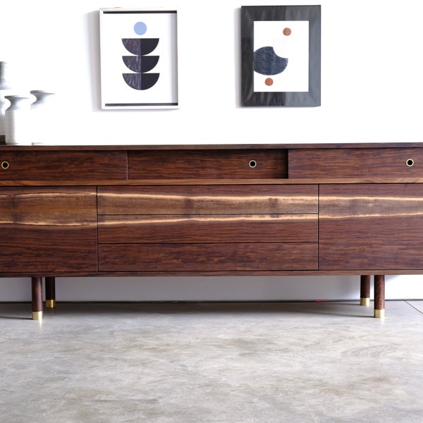 Mid Century Modern Walnut Credenza: Solid Wood Media Console